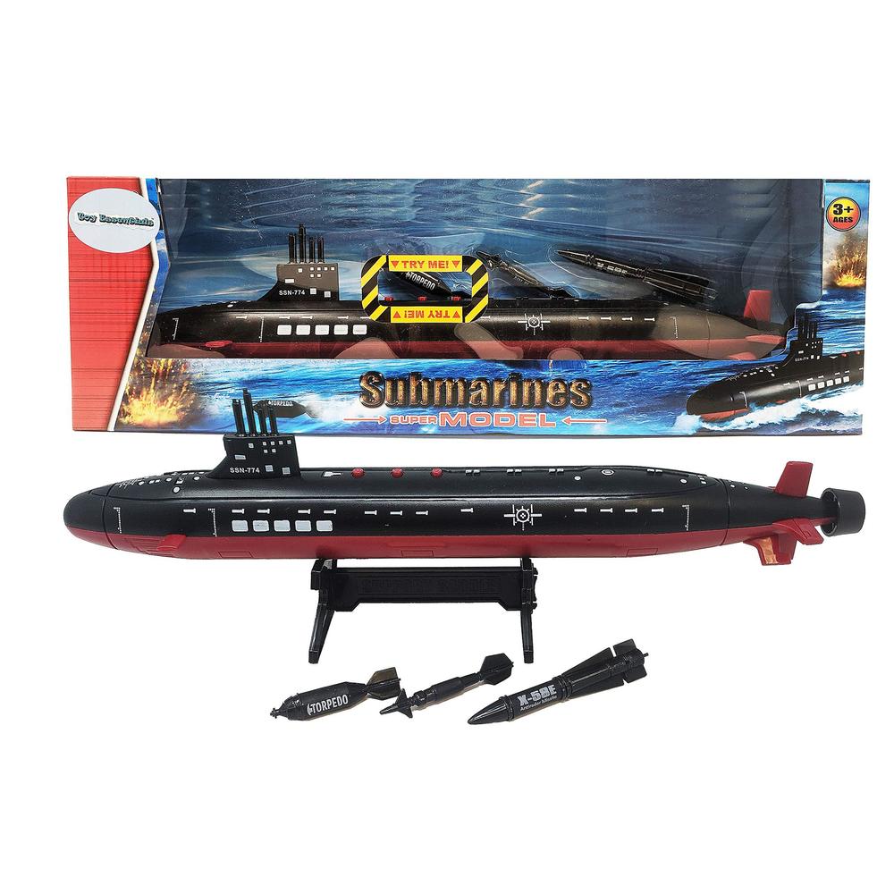Toy Essentials 16.5 inch toy black submarine with sound effects and torpedo