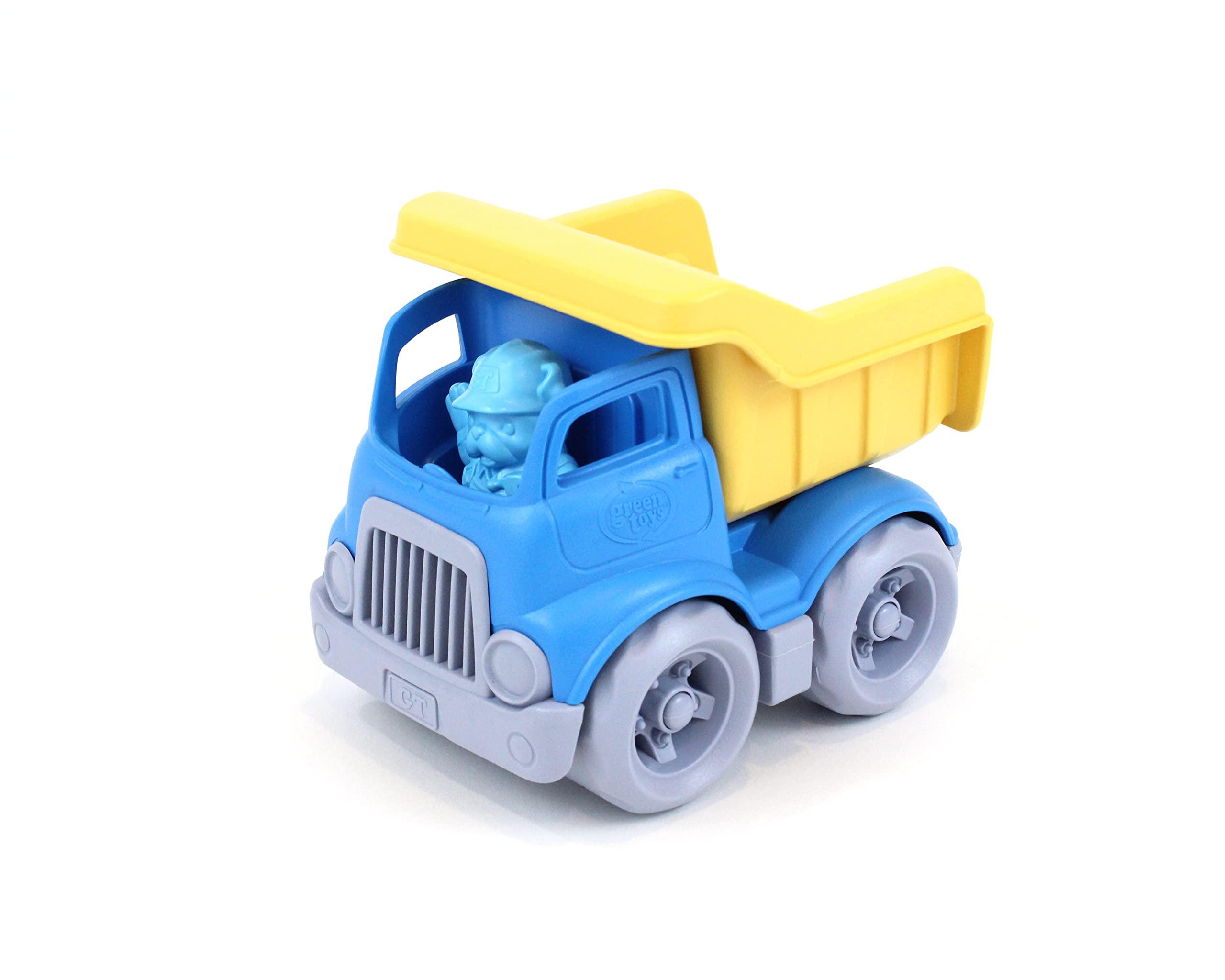 green toys dumper construction truck blue/ yellow, 5.75x7.5x5.5, count of 2
