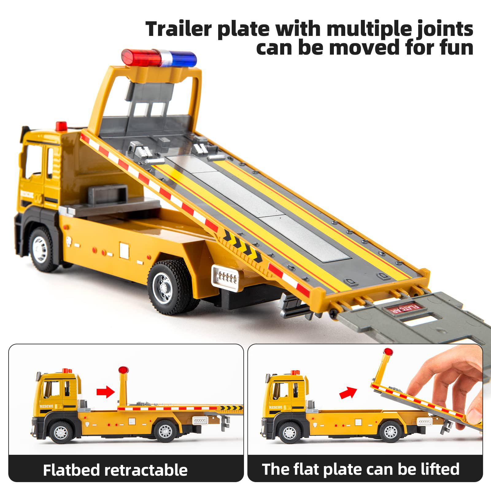 bdtctk friction powered flatbed truck toy with lights and sounds, push and go construction toy tow truck great gift for toddl