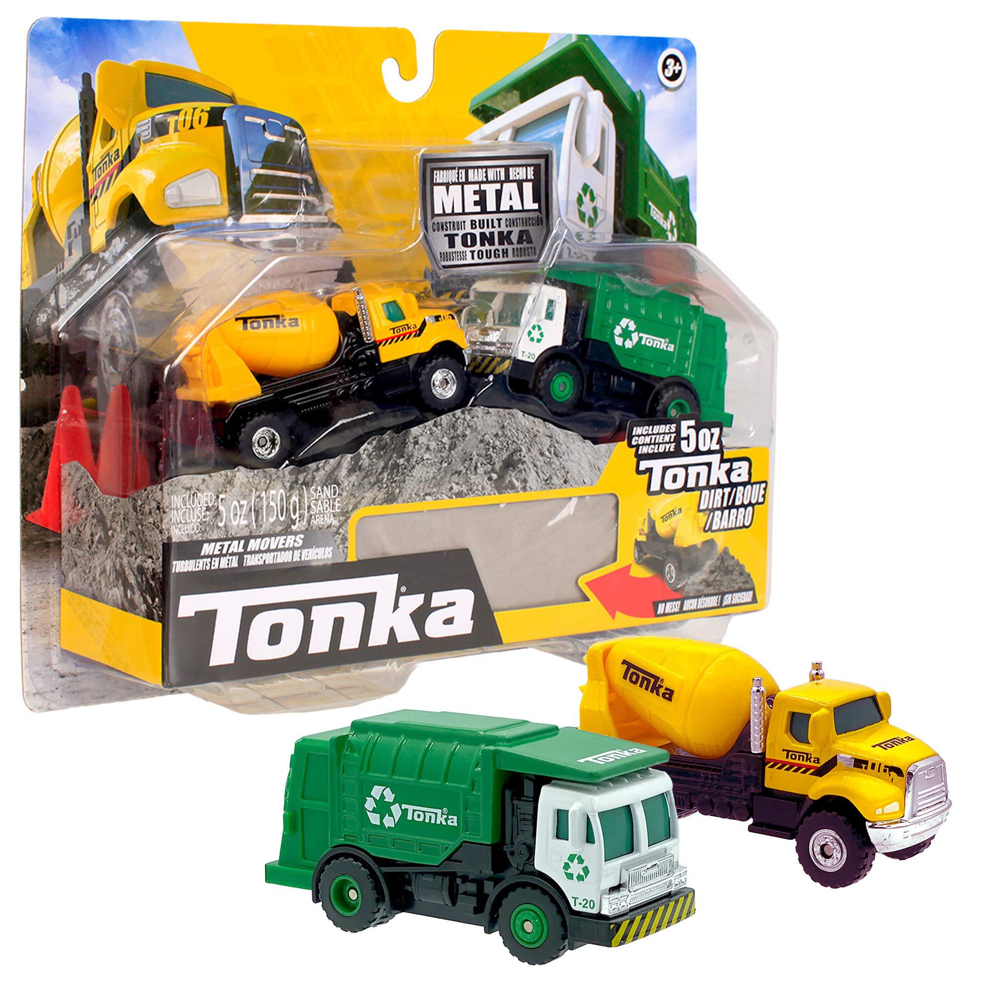 tonka - metal movers combo pack - garbage truck & cement mixer (grey compound)
