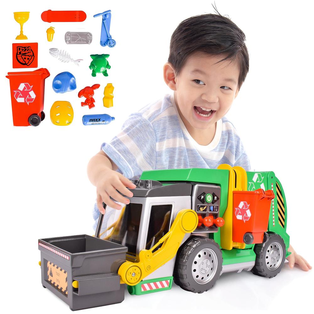sunny days entertainment maxx action 3-n-1 maxx recycler - garbage truck with lights, sounds and morotized drive | includes 1