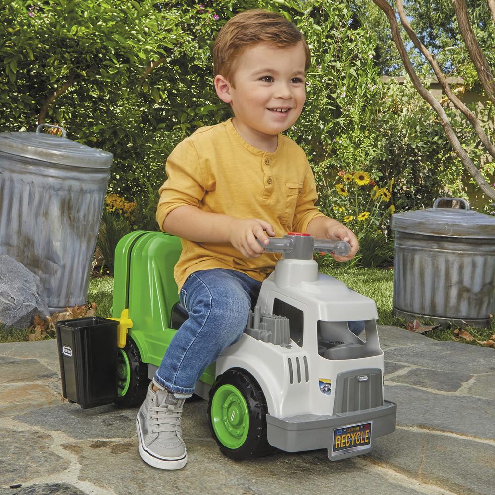 little tikes dirt diggers garbage truck scoot ride on with real working horn and trash bin for themed roleplay for boys, girl