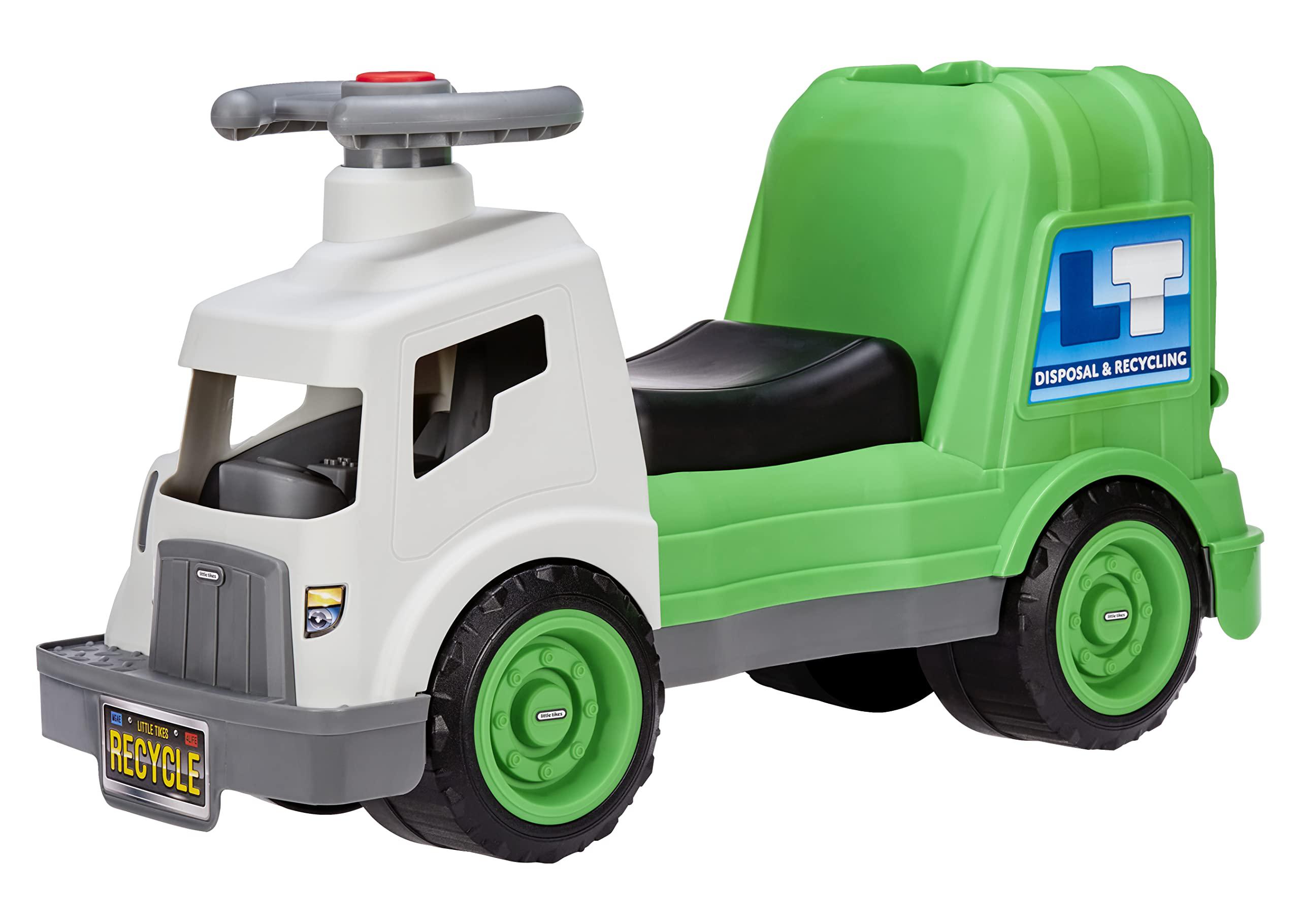 Little Tikes Dirt Diggers Garbage Truck Scoot Ride On with Real Working Horn and Trash Bin for Themed Roleplay for Boys, Girls, 