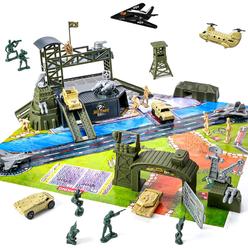 singer\'s toy 47 pieces military base set, army men playset with vehicles accessories,soldier army men and play map,mini army toy tank,warp