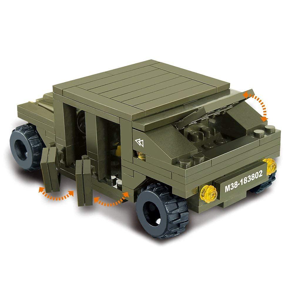 sluban m38-b0309 amphibious onrush blocks army bricks toy-k-1 tank and hind helicopter and hummer squad car