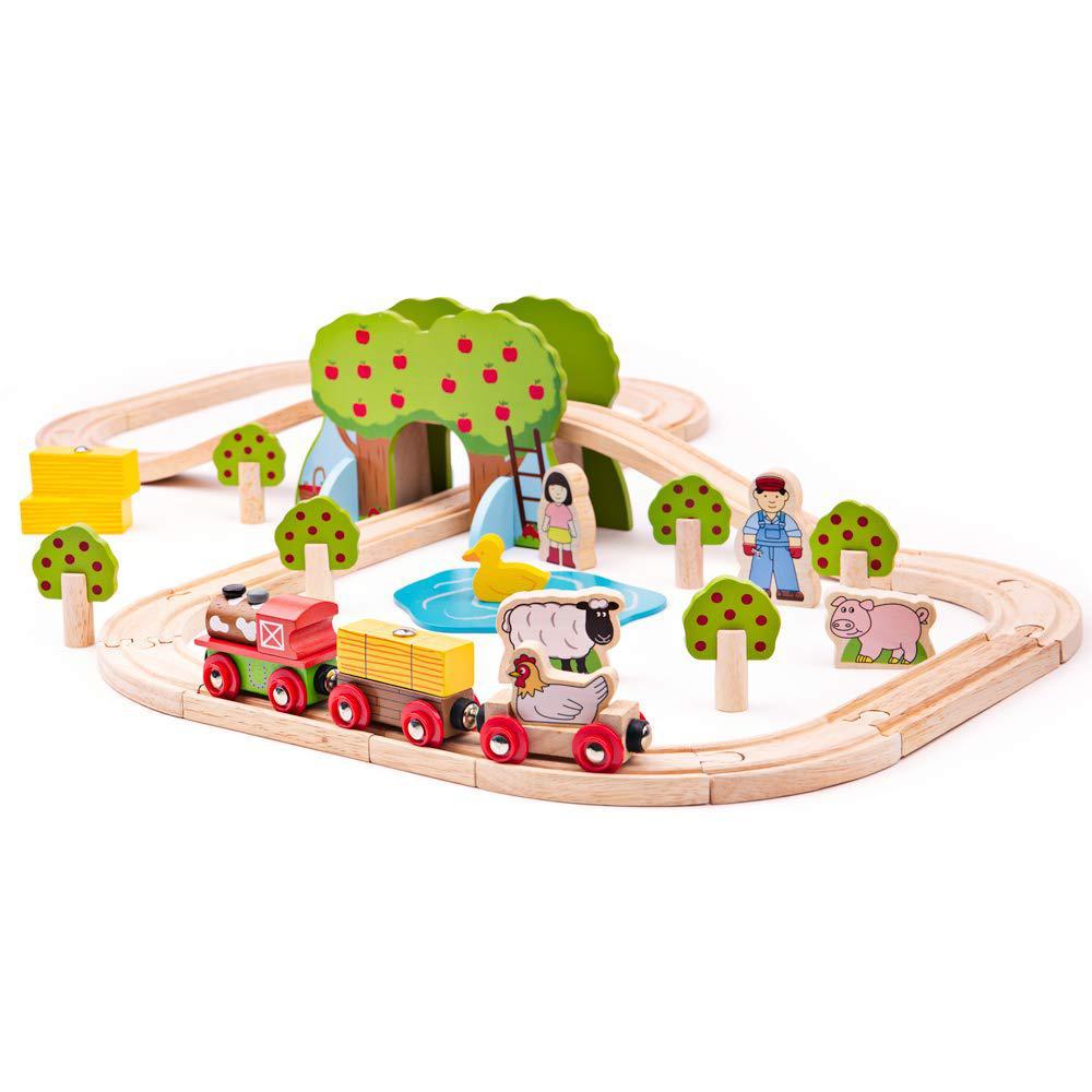 bigjigs rail, farm animals wooden train set, wooden toys, 44pc train set, wooden train track, farm toys, wooden toys for 3 ye