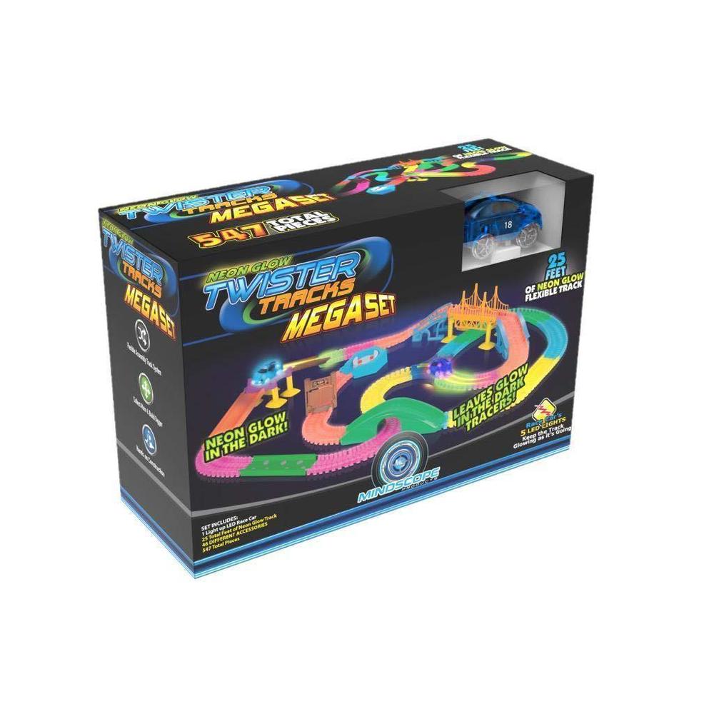 mindscope twister tracks mega set neon glow in the dark flexible track system with 547 pieces over 25 feet of track & accesso