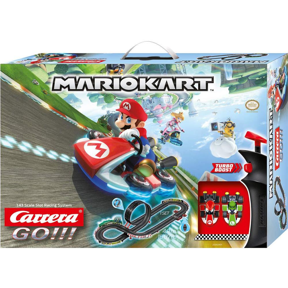 carrera go!!! electric powered slot car racing kids toy race track set 1:43 scale, mario kart