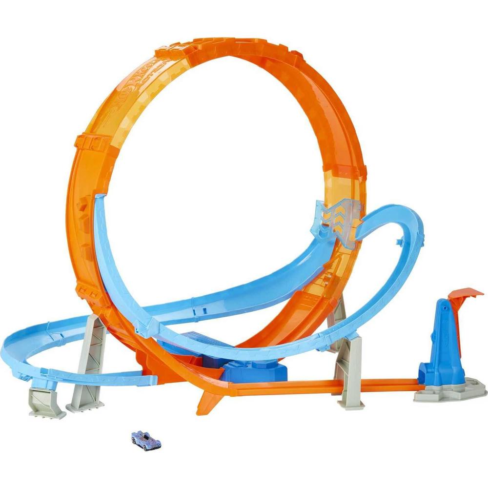 hot wheels toy car track set massive loop mayhem, 28-in tall loop ...