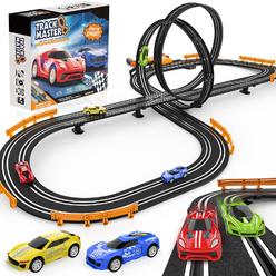 mccreadee slot-car-race-track-sets for boys kids, battery or electric race car track with 4 high-speed slot cars, dual racing game 2 ha