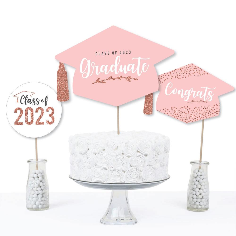 big dot of happiness rose gold grad - 2023 graduation party centerpiece sticks - table toppers - set of 15