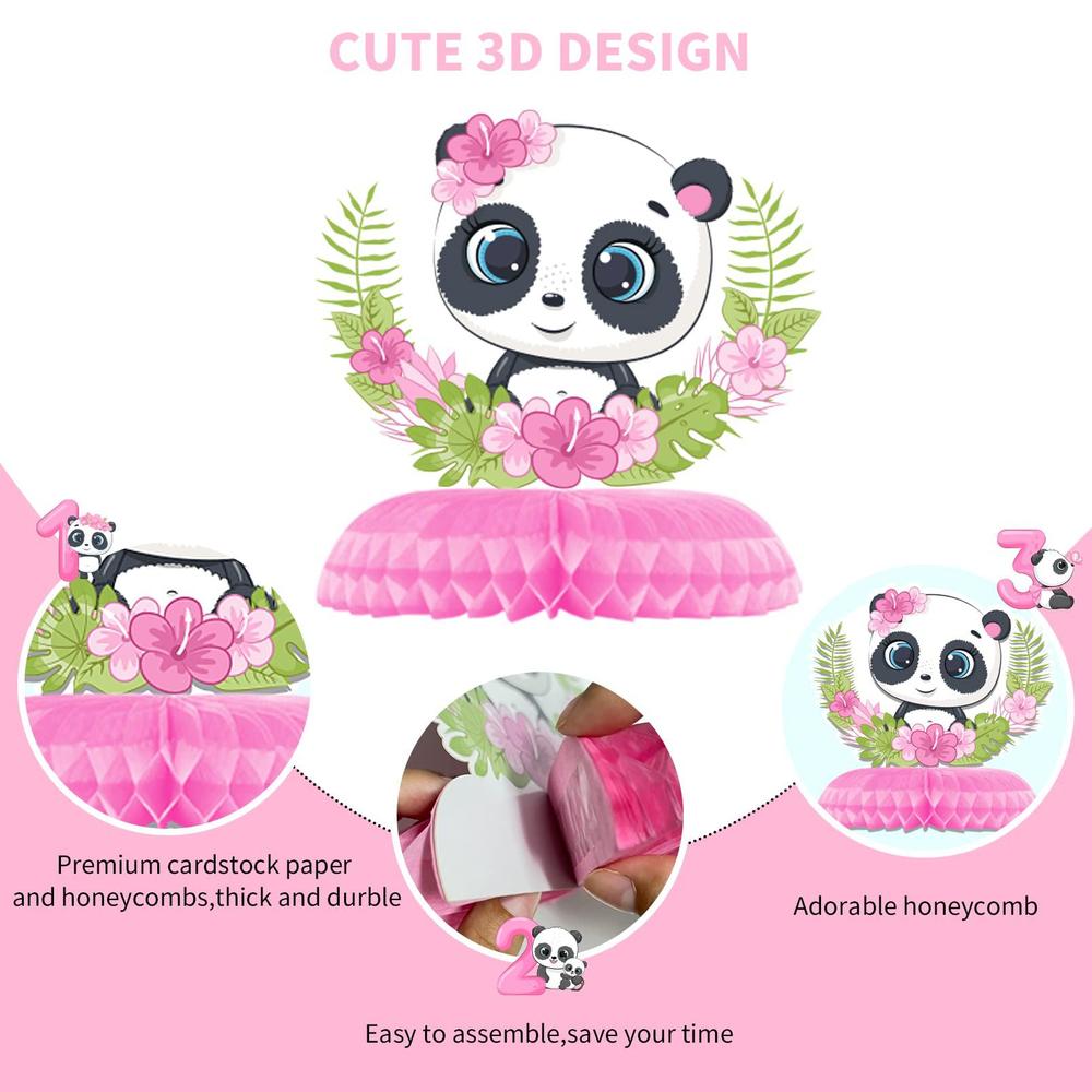 ecam [9 pack] panda party decorations, lovely panda honeycomb centerpieces, panda birthday party supplies, panda table decora