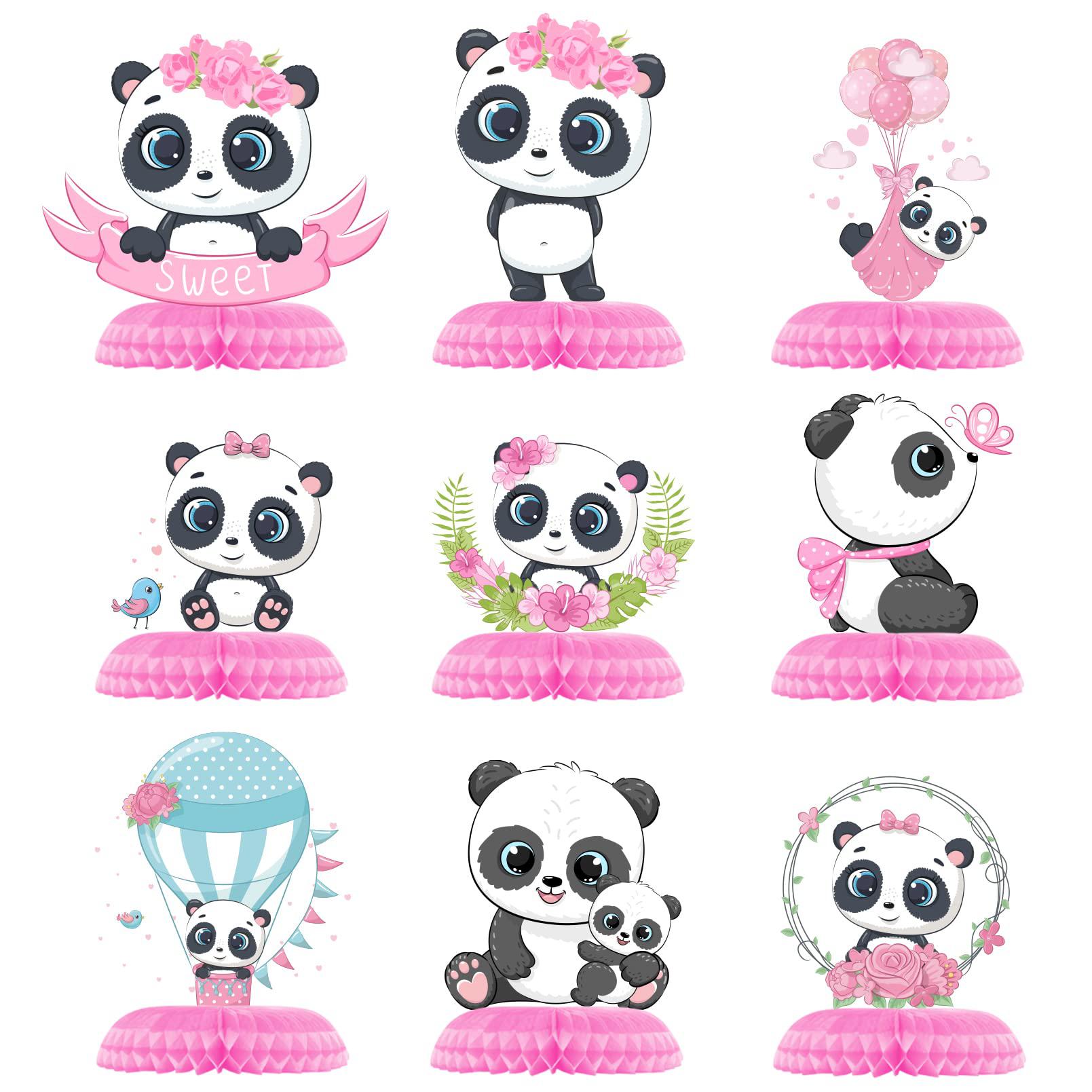 ecam [9 pack] panda party decorations, lovely panda honeycomb centerpieces, panda birthday party supplies, panda table decora