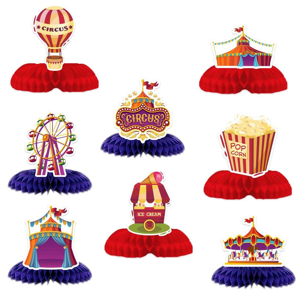 Coperbri circus carnival honeycomb centerpieces red yellow striped circus tent welcome to carnival theme table toppers decor for carni