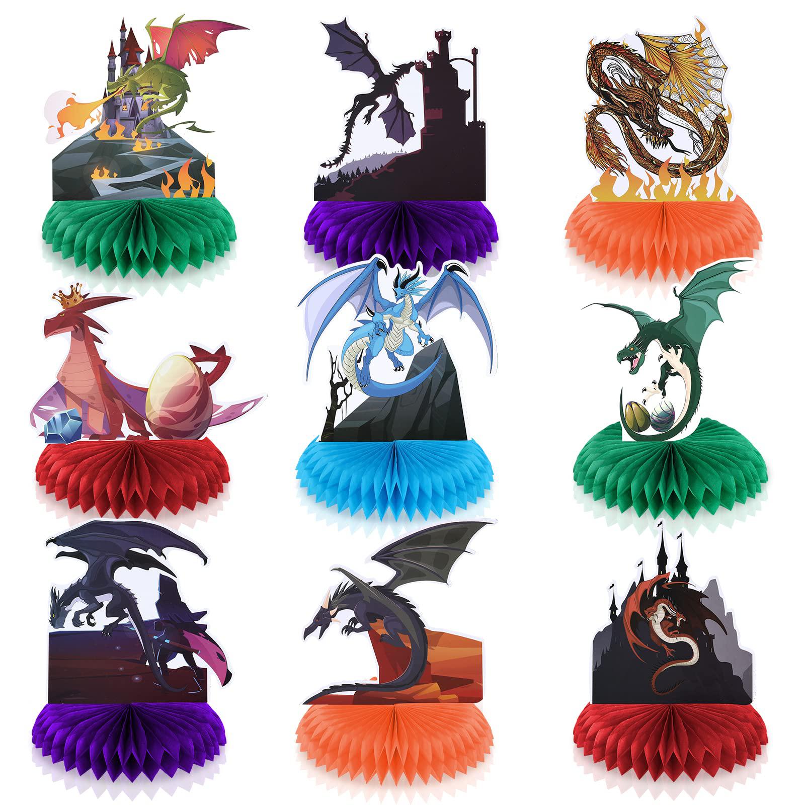 Rumia 9pcs dragon party decorations dragon table honeycomb centerpieces for table decor dragon table topper for kids dragon 3d birt