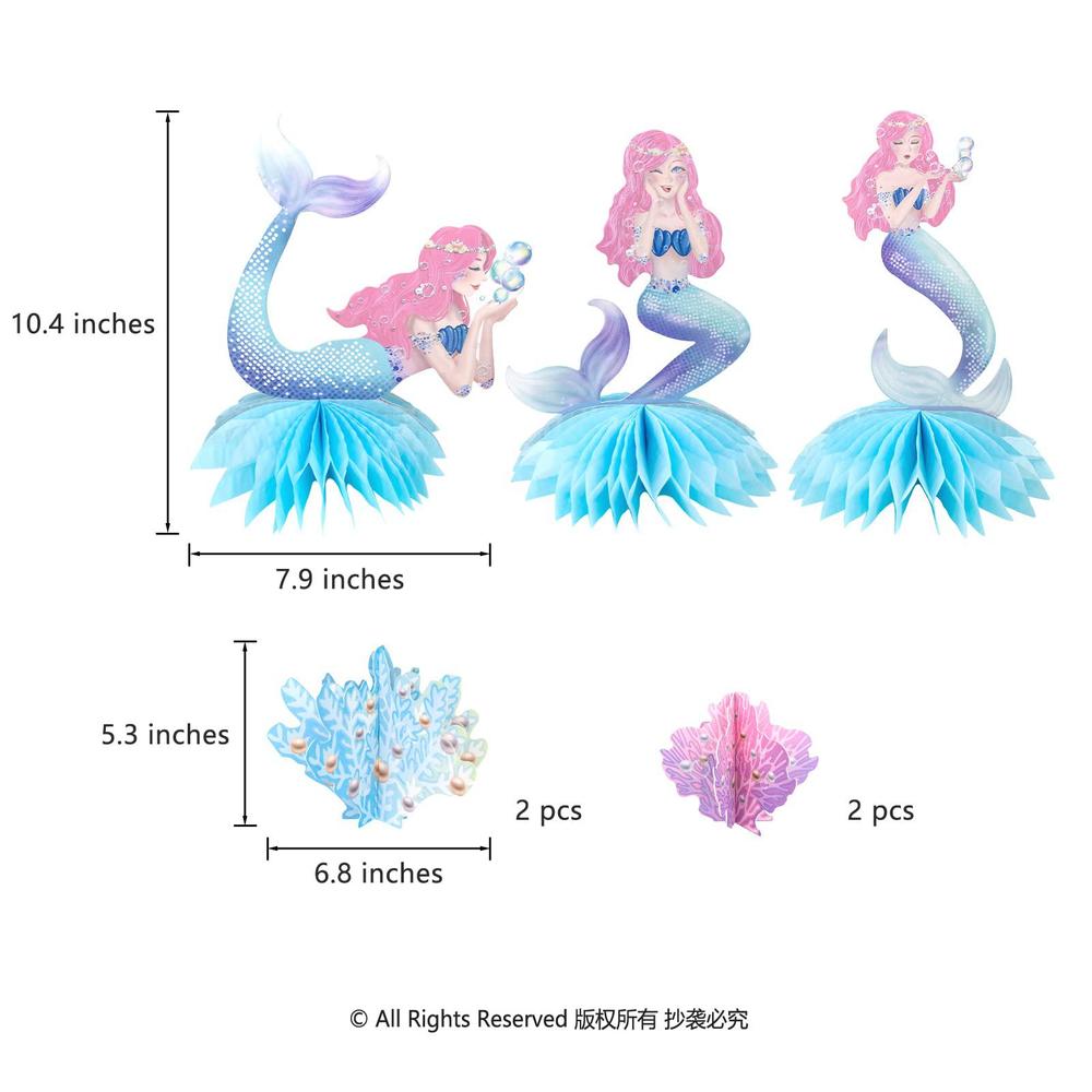 Decor365 pink blue mermaid party centerpiece under the sea party table decorations girls birthday party supplies coral little mermaid 