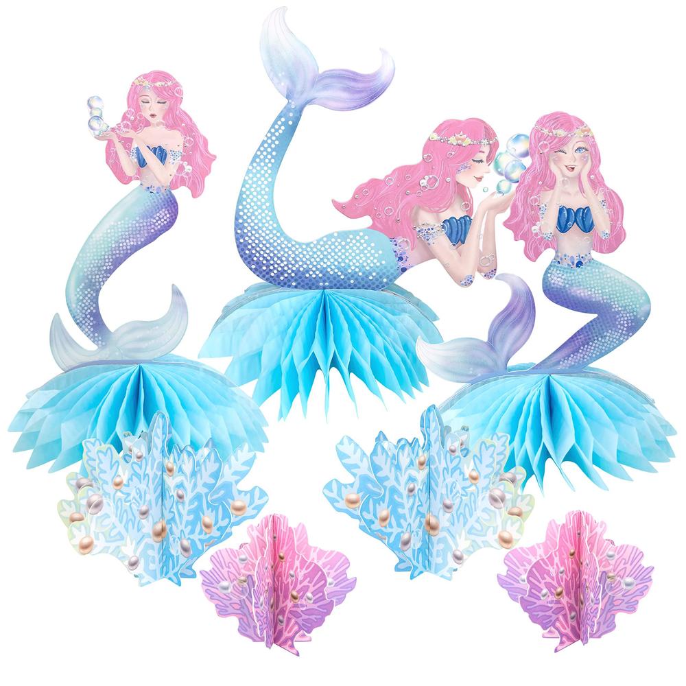 Decor365 pink blue mermaid party centerpiece under the sea party table decorations girls birthday party supplies coral little mermaid 