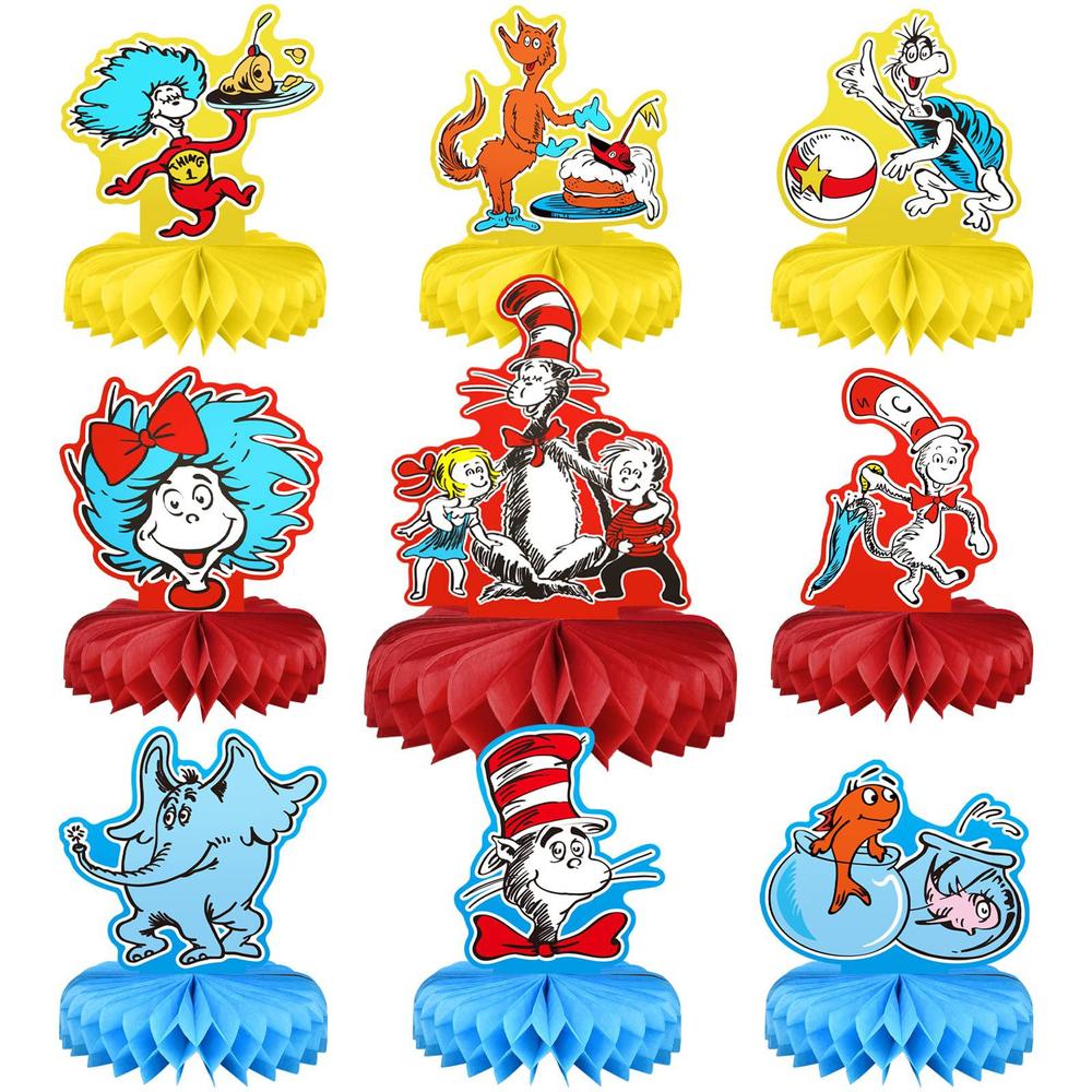 doyay dr seuss theme 9pcs honeycomb centerpieces for party supplies, double sided table centerpieces