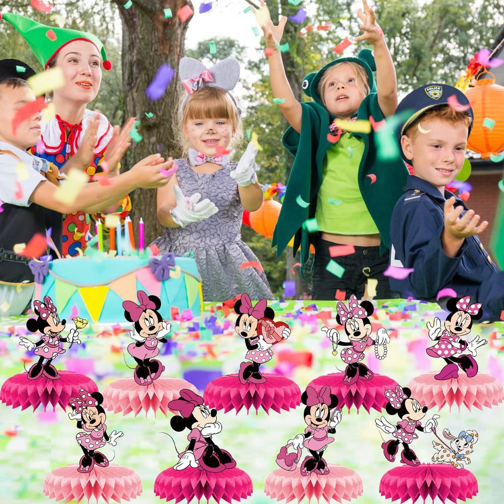 OU RUI 9pcs minnie birthday party supplies for mouse,minnie honeycomb centerpieces,minnie theme 3d table decorations