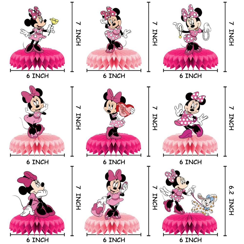 OU RUI 9pcs minnie birthday party supplies for mouse,minnie honeycomb centerpieces,minnie theme 3d table decorations
