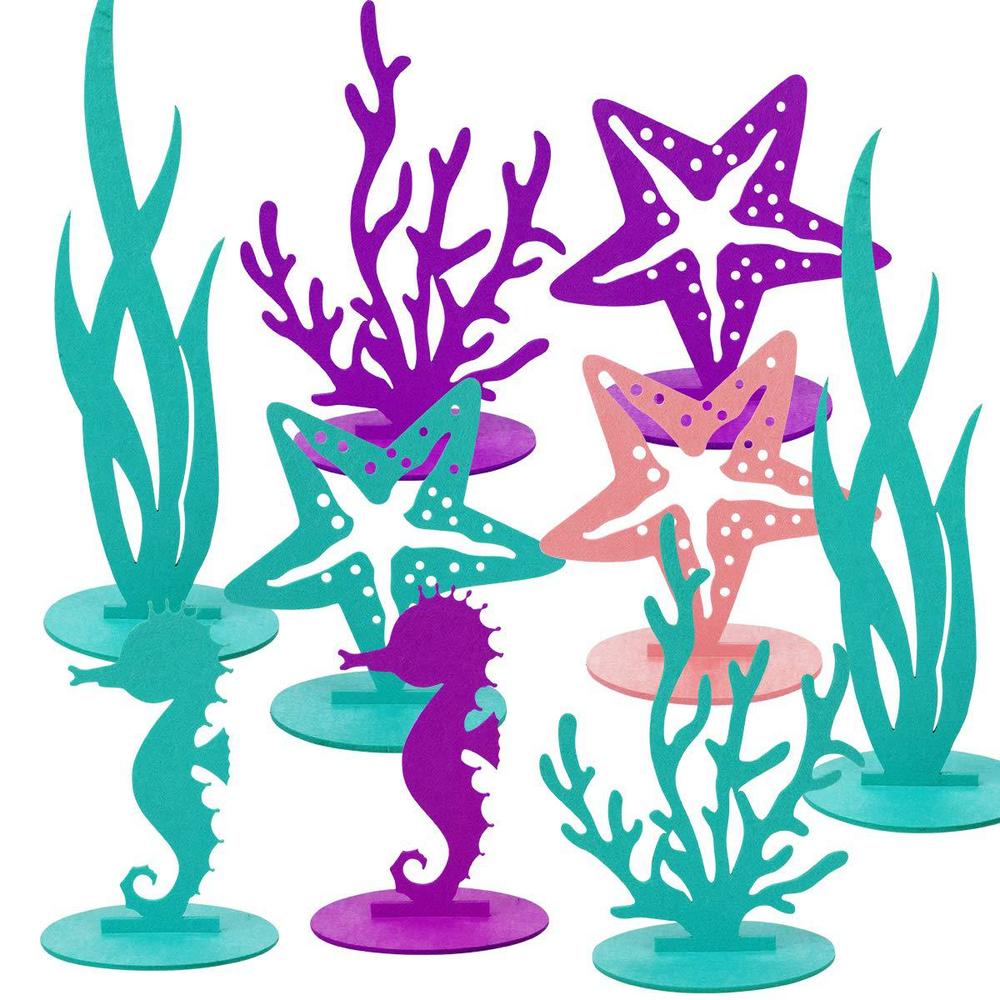 cieovo 16pcs ocean mermaid party decoration diy felt table centerpiece for under the sea little mermaid theme baby shower bir