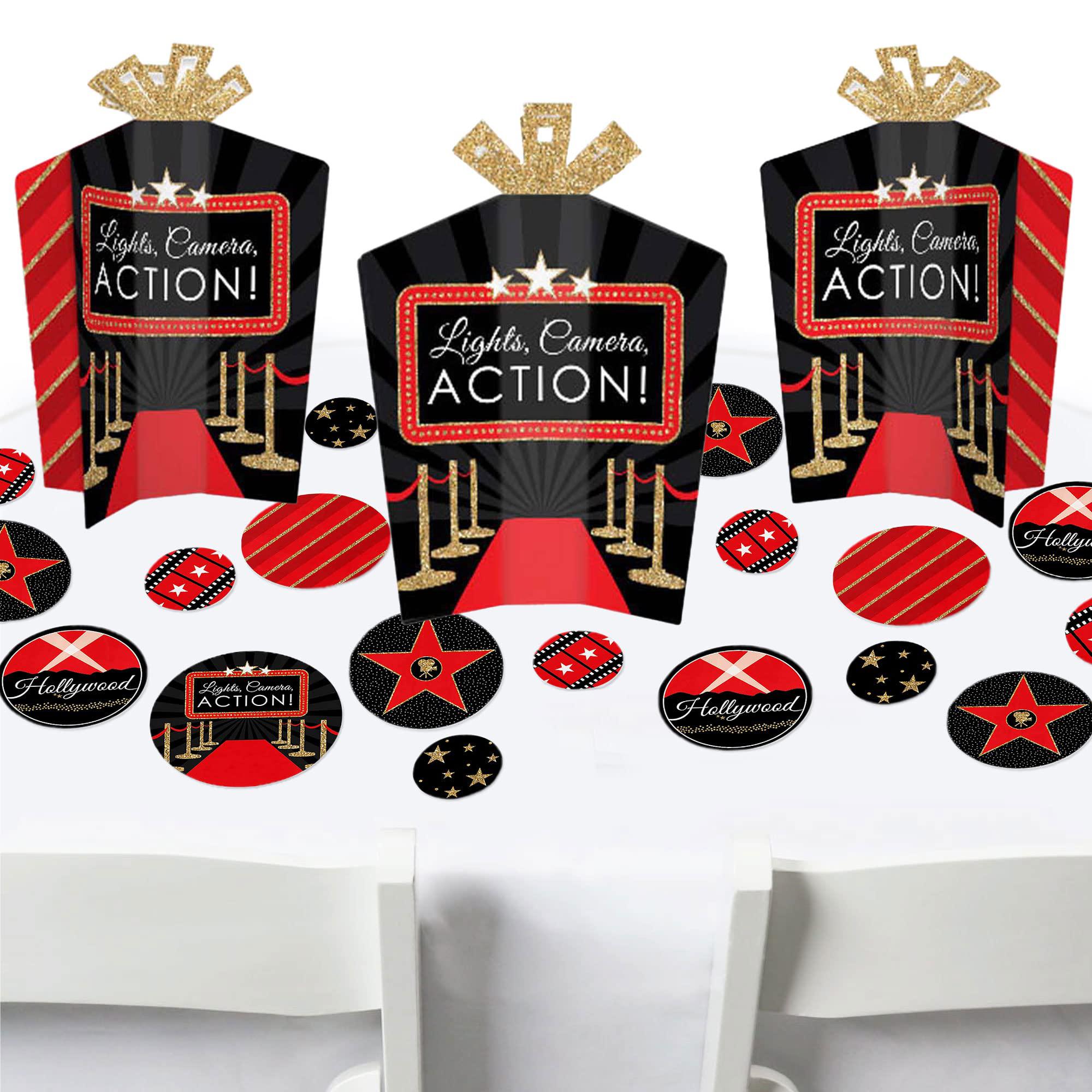 big dot of happiness red carpet hollywood - movie night party decor and confetti - terrific table centerpiece kit - set of 30