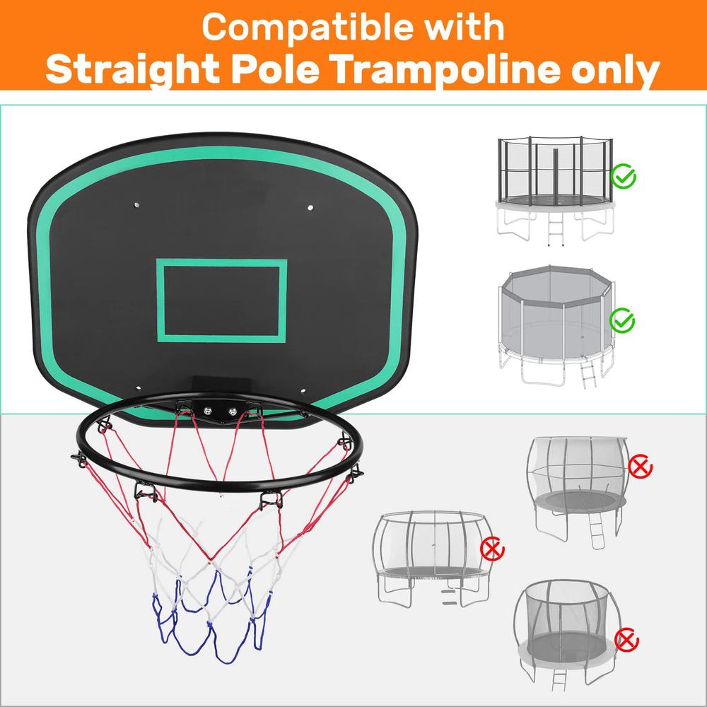 Pulaim trampoline basketball hoop attachment, fit straight pole only, for 8ft 10ft 12ft 14ft 15ft trampoline, with pump and 2 mini b