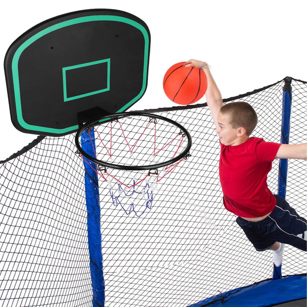 Pulaim trampoline basketball hoop attachment, fit straight pole only, for 8ft 10ft 12ft 14ft 15ft trampoline, with pump and 2 mini b