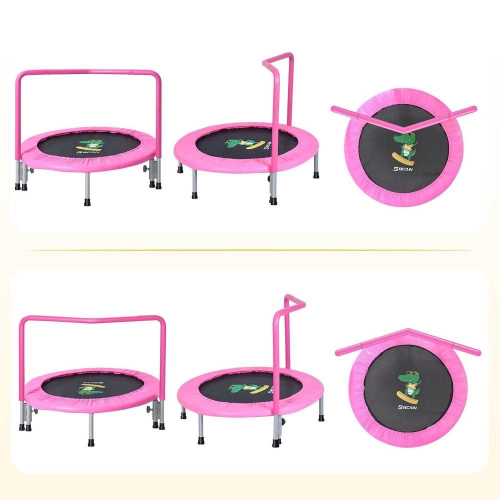 bcan 36'' mini folding ages 2 to 5 toddler trampoline with handle for kids, two ways to assemble the handle, indoor/garden tr