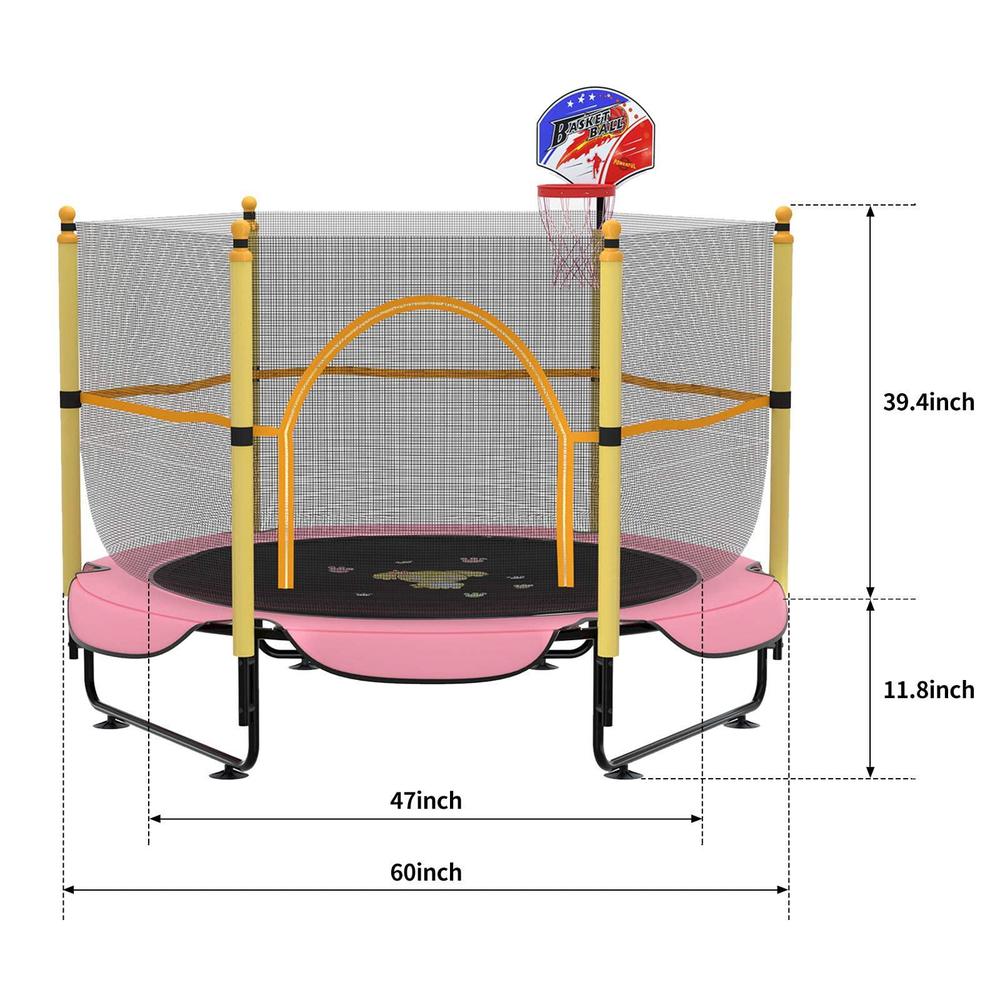 kawuneeche 5ft trampoline for kids toddler indoor trampoline with safety enclosure net, mini basketball hoop, jumping mat for