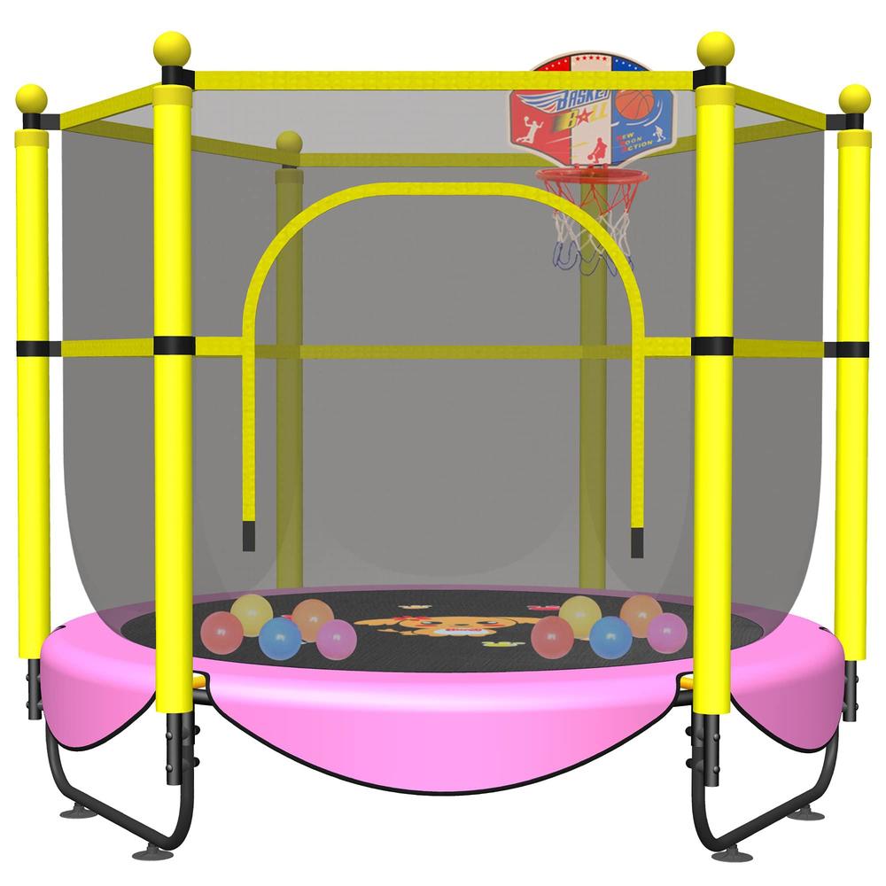 VGMiu 60" trampoline ,5 ft toddler baby trampoline with safety enclosure net, indoor or outdoor pink small recreational trampolines
