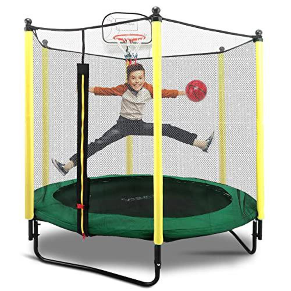 serenelife 5ft outdoor and indoor mini toddler trampoline with enclosure safety net basketball hoop jumping fun trampoline fo