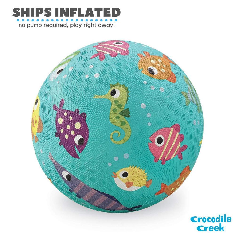 crocodile creek - fish rubber playground ball - ships inflated, pvc-free, durable design for outdoor games, 4 square, kickbal