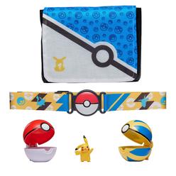 pokemon bandolier set - features a 2-inch pikachu figure, 2 clip n go poke balls/ belt, and a carrying bag - folds out into b