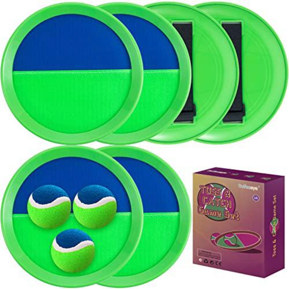 Bufeeaye outside toys for kids ages 4-8 - toss and catch ball set, kids outdoor games yard games for adults with 6 paddles and 3 balls