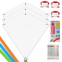 mint\'s colorful life diy kites for kids kite making kit bulk, decorating coloring kite party pack,white diamond kite kits (3 pack)