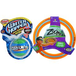 ja-ru pro water hopper ball + zooma ring flying disc (2 pack) water bouncing ball + super flyer ring with soft edge. fidget t