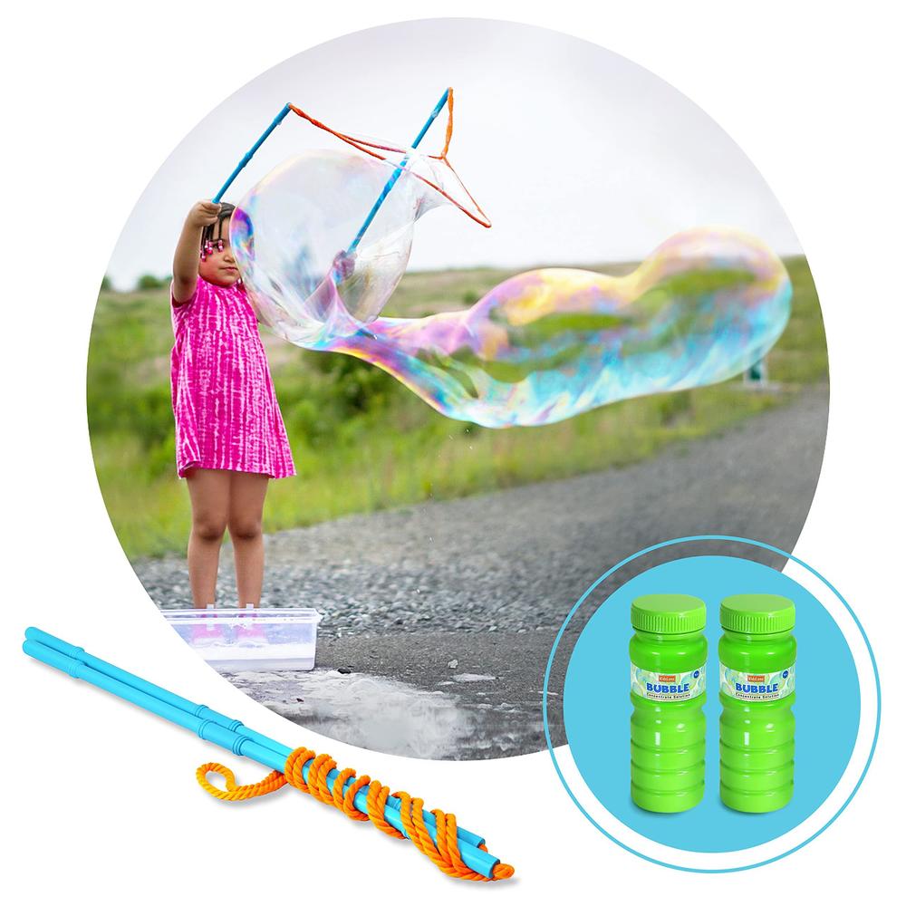 kidzlane bubble wand with 24 oz of mixed giant bubble solution | giant bubble wands for kids | outside toy big bubble maker |
