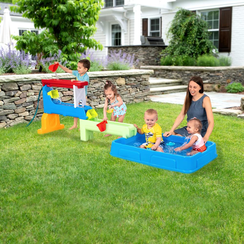 simplay3 raindrop falls water table and splash kiddie pool for toddlers and kids, 9 water play table accessories