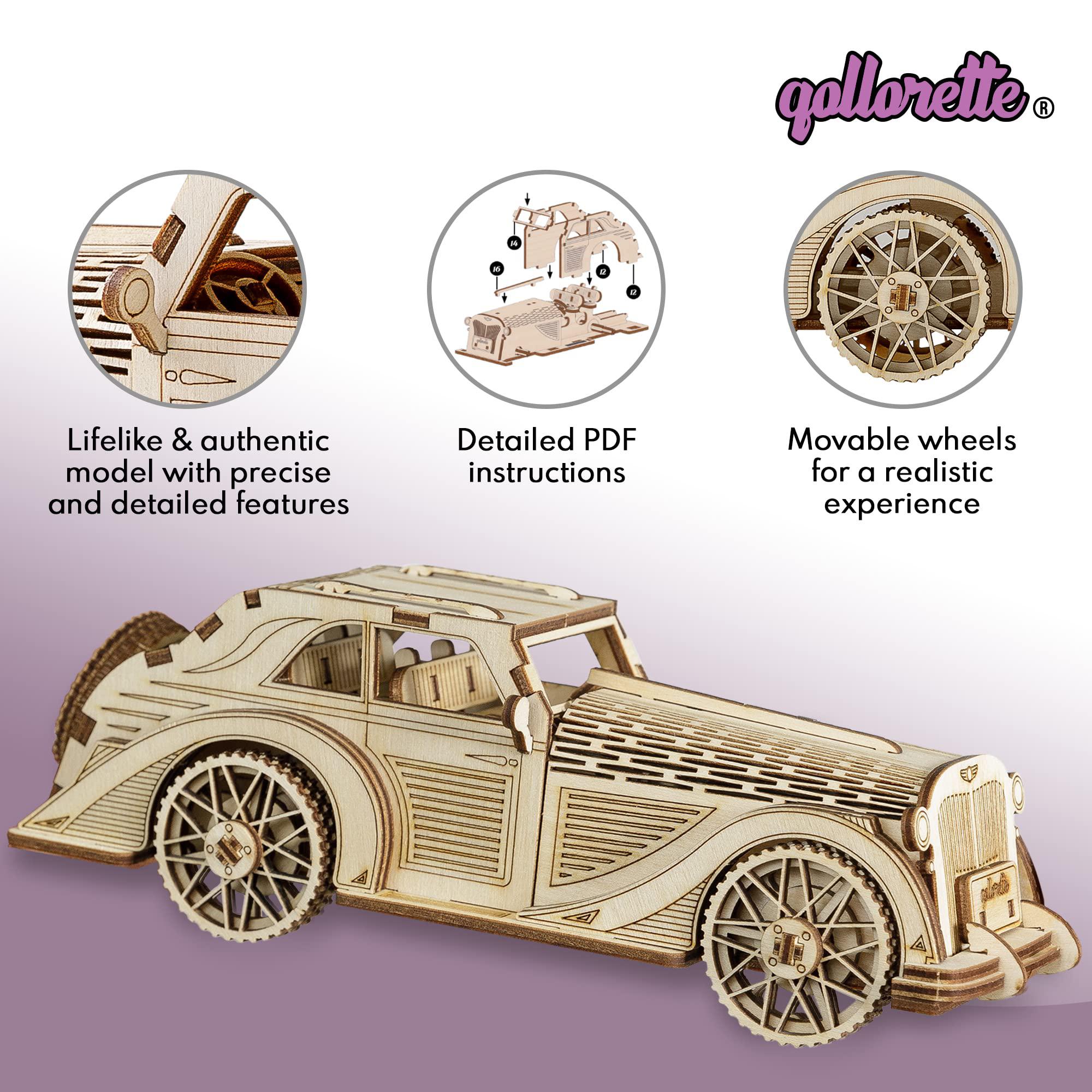 qollorette 3d wooden puzzle, diy wood craft games, brain teaser  construction toys for adults, teens, retro car and gas statio