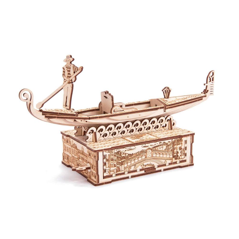 wood trick gondola model wooden jewelry box with lock and key - 3d wooden puzzles for adults and kids to build - mini venetia