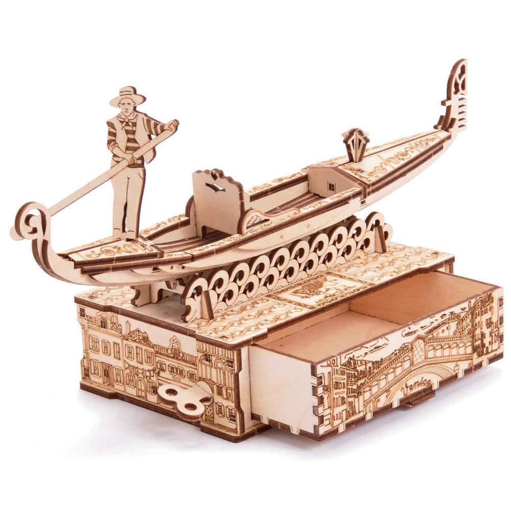wood trick gondola model wooden jewelry box with lock and key - 3d wooden puzzles for adults and kids to build - mini venetia