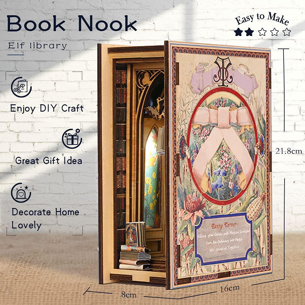 fsolis 3d wooden puzzle, diy book nook kit book nook miniature kit booknook bookshelf insert book stand personalized assemble