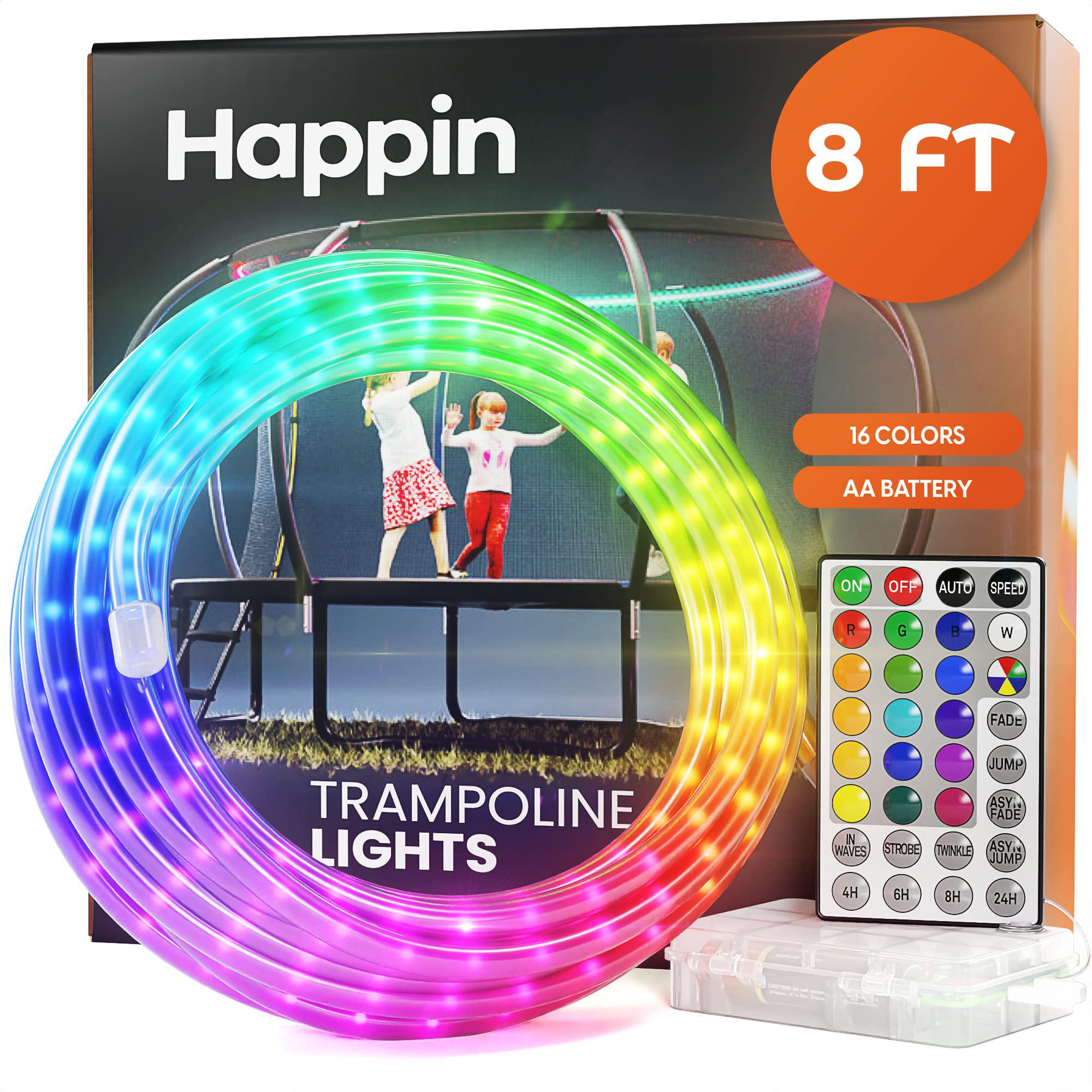 happin led trampoline lights with remote control, 16 colors and 4 modes, waterproof lights for trampoline for fun outdoor pla