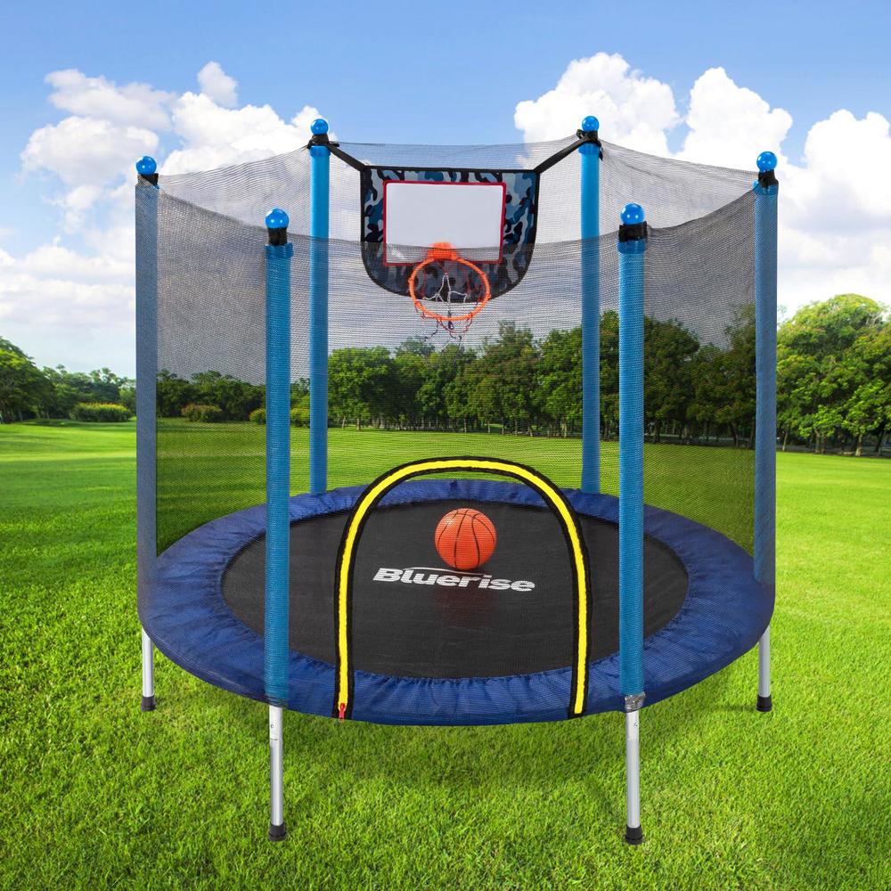 bluerise trampoline 55in indoor trampoline for kids outdoor play for kids trampoline basketball hoop attachment with enclosur