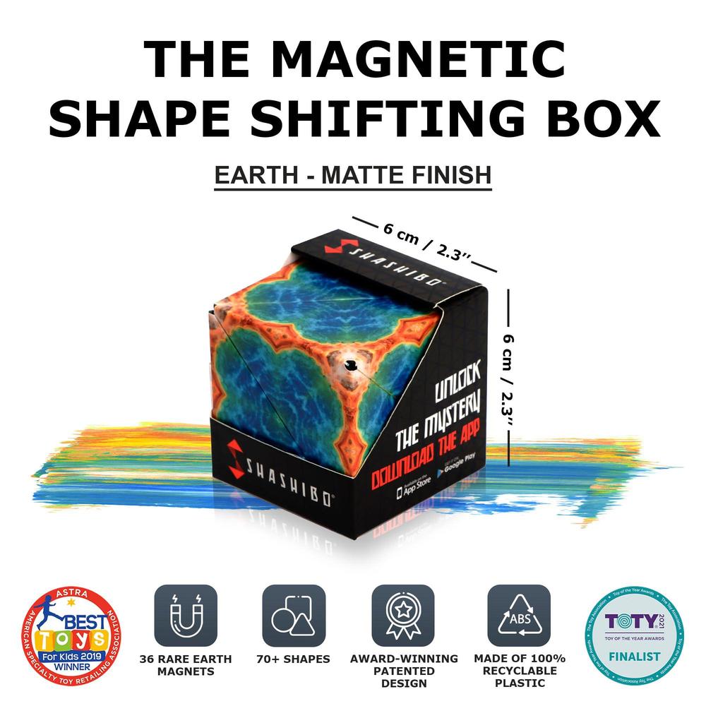 shashibo shape shifting box - award-winning, patented fidget cube w/ 36 rare earth magnets - transforms into over 70 shapes, 
