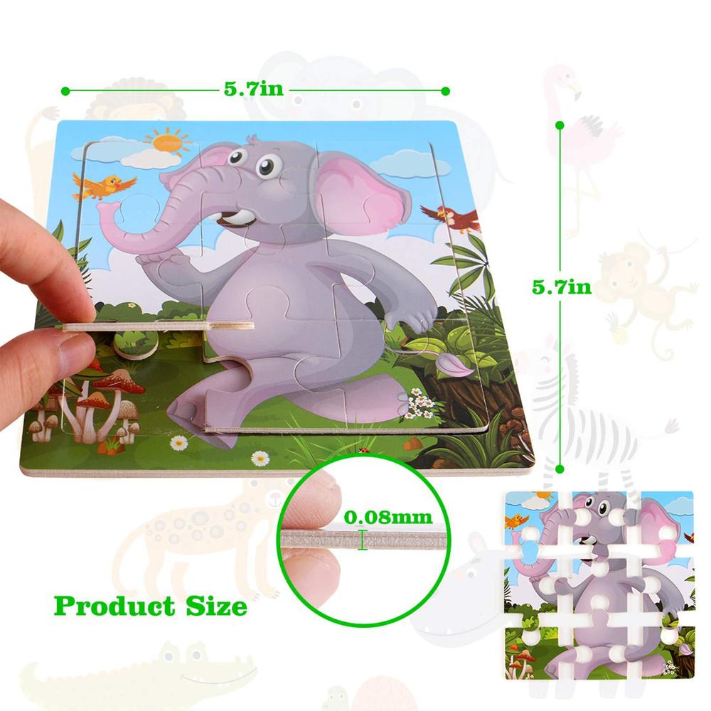 nashrio wooden puzzles for toddlers 2-5 years old(set of 6), 9 pieces preschool educational and learning animal jigsaw puzzle