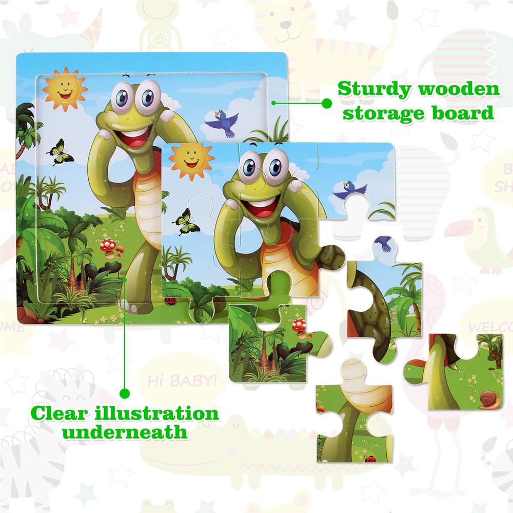 nashrio wooden puzzles for toddlers 2-5 years old(set of 6), 9 pieces preschool educational and learning animal jigsaw puzzle