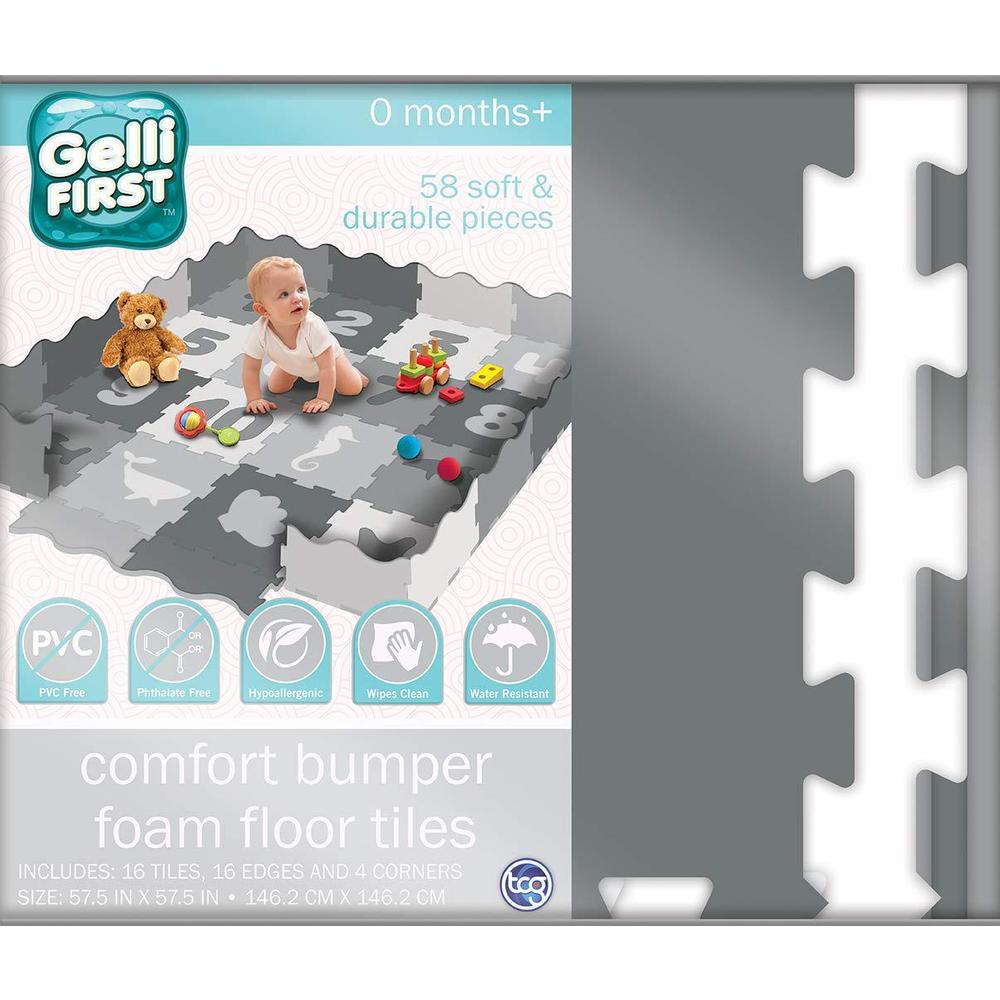 TCG TOYS gelli mat - foam playmat with bumpers - 58 piece baby play mat interlocking foam tiles - multiple creative designs. water-res