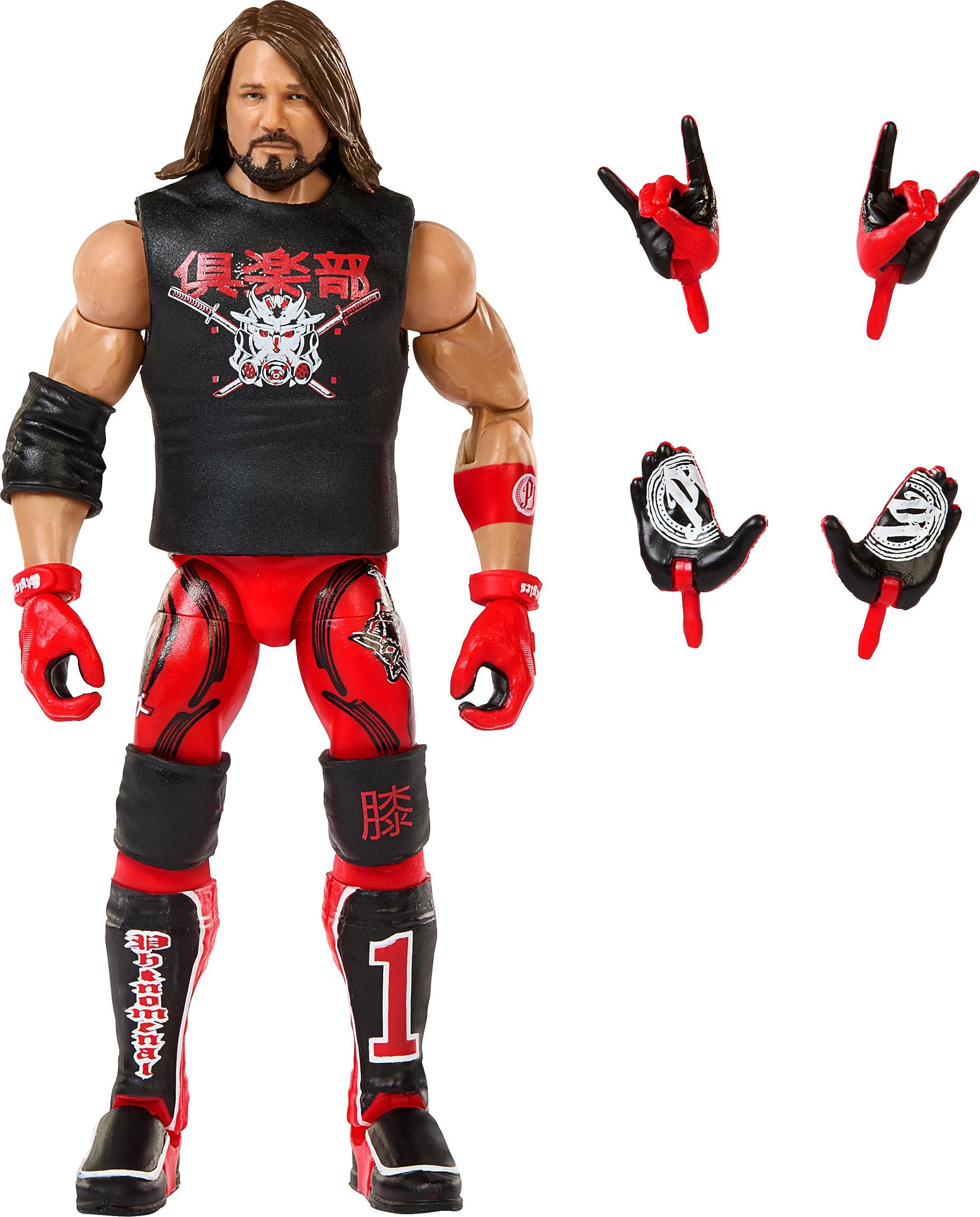 wwe mattel aj styles elite collection action figure with accessories, articulation & life-like detail, collectible toy, 6-inc